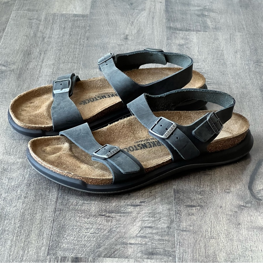 Birkenstock Womens Senora Oiled Leather Black Open Toe Strappy Sandals Size 9